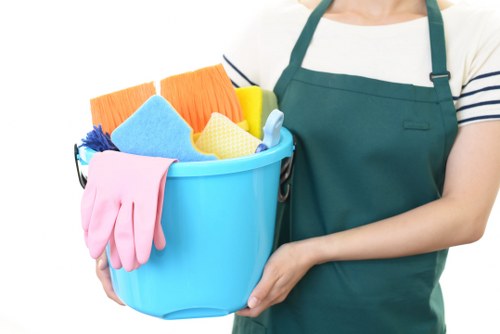 Commercial cleaning team working in a Wandsworth office reception area
