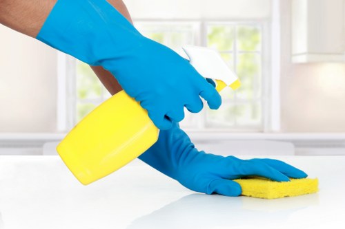 Deep cleaning equipment used on a tiled hard floor