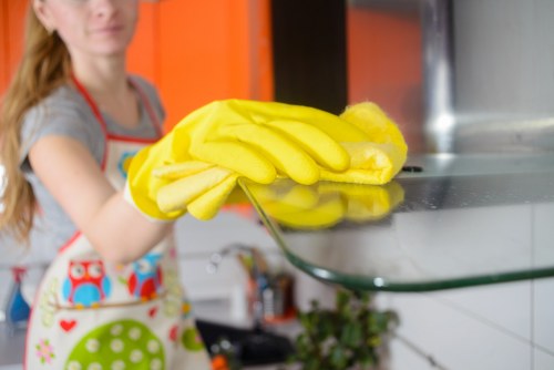 Detailed builders dust removal from kitchen surfaces and fittings